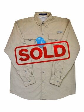 Columbia Shirt Mens Medium Beige PFG Tamiami II Long Sleeve Fishing Omni-Shade